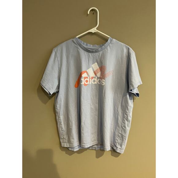 Adidas T-Shirt 100% Cotton Blue Orange White Made in Pakistan Unisex XL NWOT - Picture 1 of 4